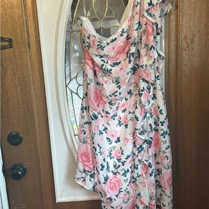 One Shoulder Floral Dress in Pink and White